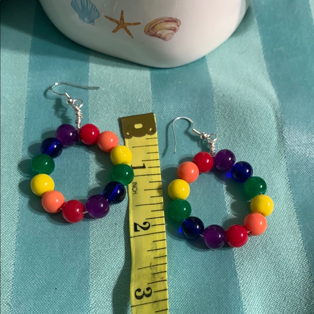 Rainbow Glass Beaded Hoop Earrings - Picture 6 of 7